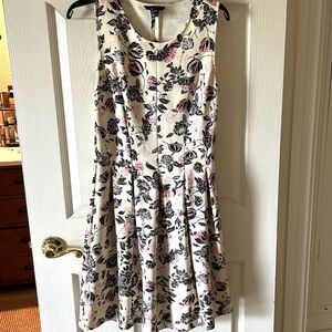 H&M Cream Sleeveless Midi Dress with Black & Pink Floral Print
